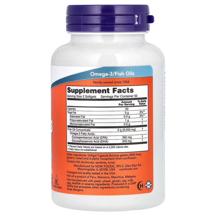 NOW Foods Omega-3 Fish Oil | 1,000mg, 180 EPA - 120 DHA
