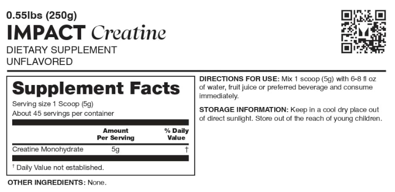 Myprotein Creatine Monohydrate 45 Servings Supplement Facts and Usage Directions Label 