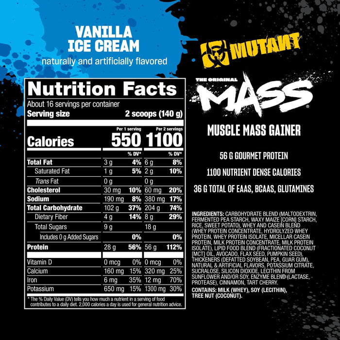 Supplement Facts Vanilla Ice Cream 5lb – MUTANT MASS Ingredients & Nutrition Label – TigerFitness