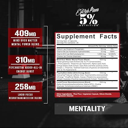 5% Nutrition Mentality Nootropic Energy and Focus Supplement Facts