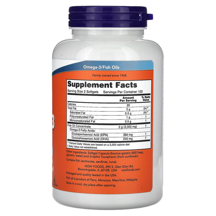 NOW Foods Omega-3 Fish Oil | 1,000mg, 180 EPA - 120 DHA