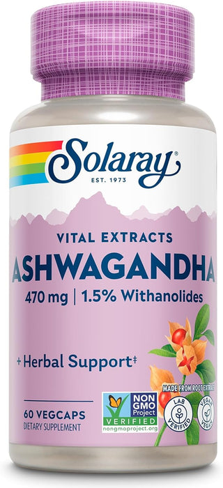 Solaray ProSorb Ashwagandha bottle with 18X absorption for stress and sleep support