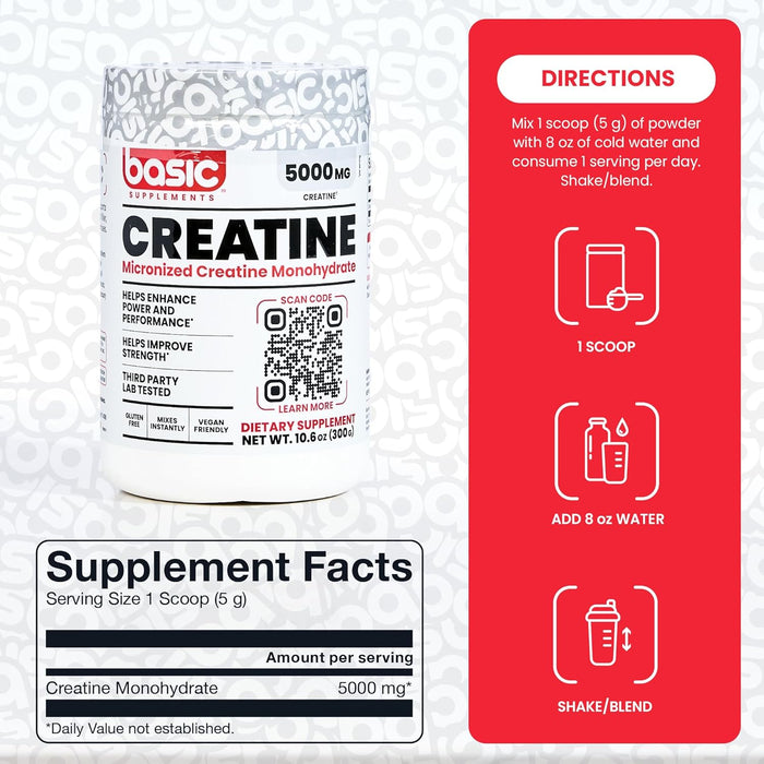 Basic Supplements Creatine Monohydrate | Strength, Power & Recovery Support