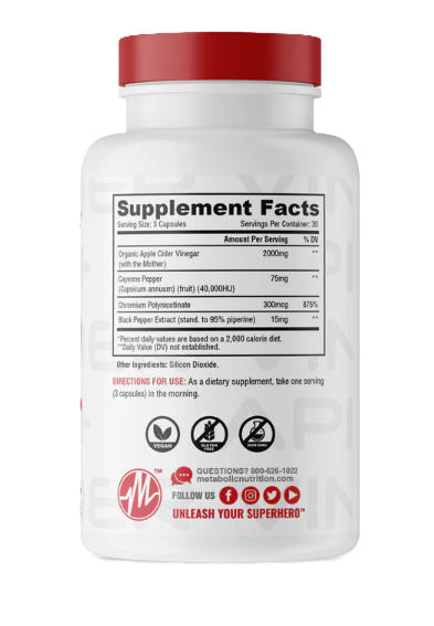 Supplement Facts – Metabolic Nutrition Apple Cider Vinegar+ Ingredients – TigerFitness