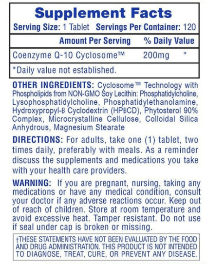 Hi-Tech Pharma CoQ-10 Antioxidant Supplement Facts Label | Heart Health & Cellular Energy Support | TigerFitness.com