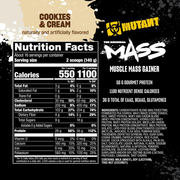 Supplement Facts 5lb Cookies & Cream – MUTANT MASS Ingredients & Nutrition Label – TigerFitness