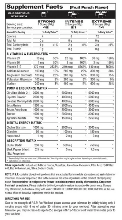 Metabolic Nutrition P.S.P. Supplement Facts & Ingredients Label – Pre-Workout Performance and Pump Formula | TigerFitness