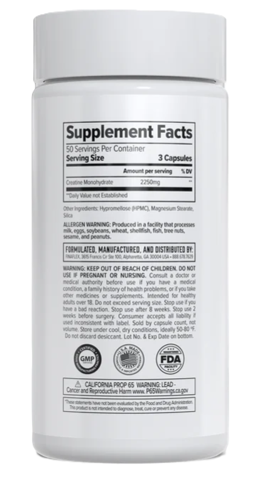 Finaflex Creatine Capsules 150 Veggie Capsules Supplement Facts | TigerFitness.com