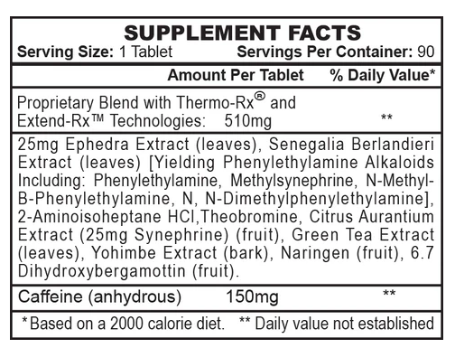 Hi-Tech Pharmaceuticals Stimerex ES Fat Burner Supplement Facts Label | Ingredients & Directions | TigerFitness.com