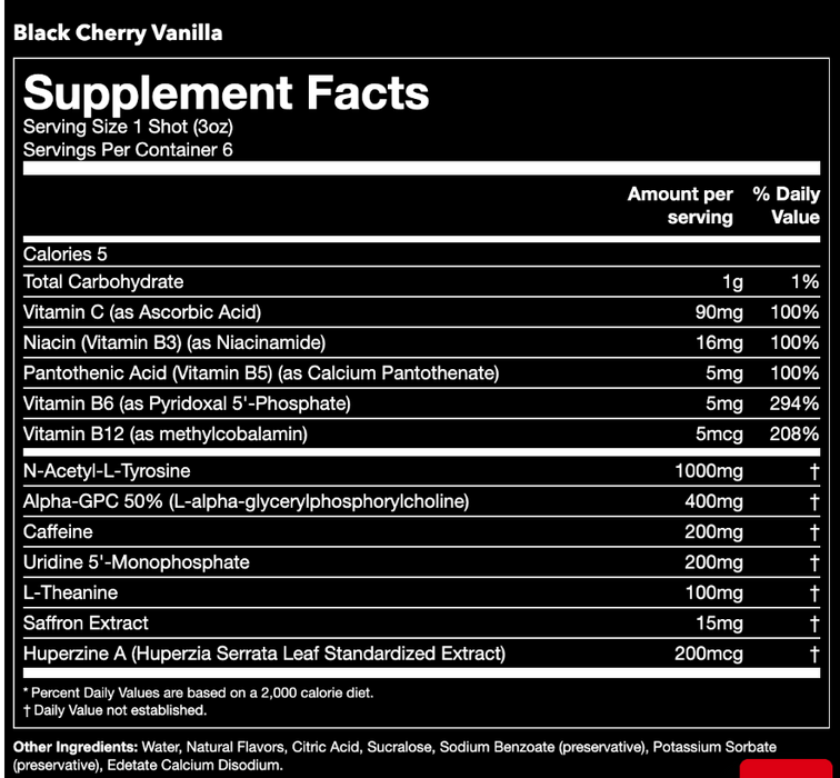Gorilla Mind Energy Shot Supplement Facts Label  | TigerFitness.com