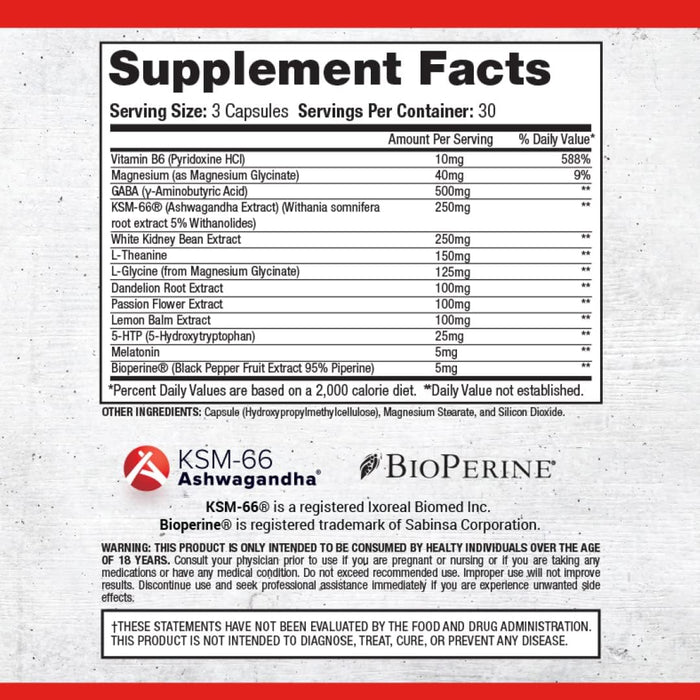 Gaspari Cytolean PM supplement facts label 90count – ingredients for fat burning, sleep support, and cortisol reduction