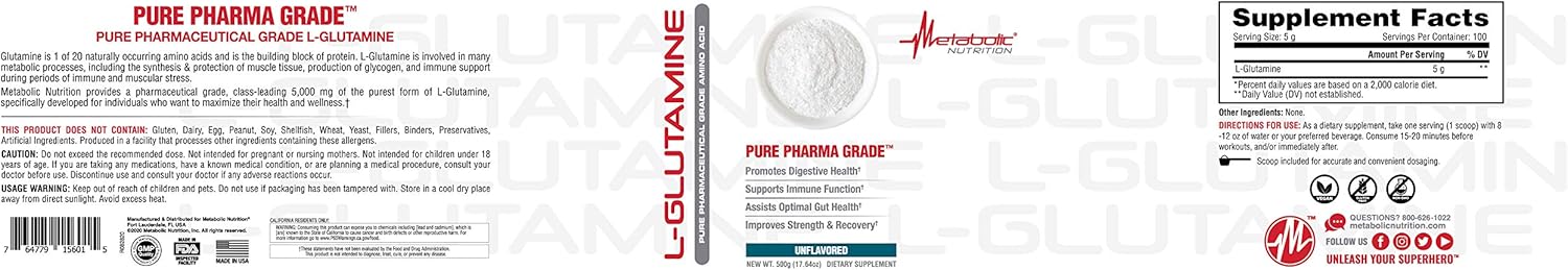 Supplement Facts – Metabolic Nutrition L-Glutamine  – TigerFitness