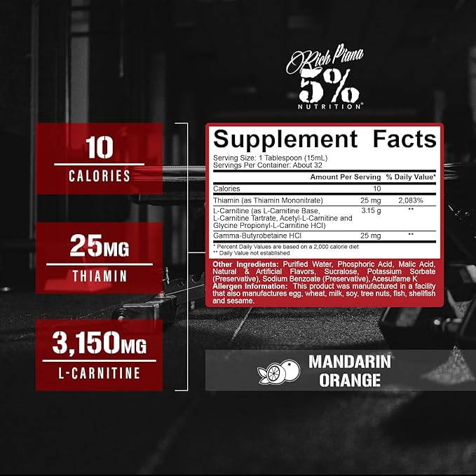 5% Nutrition Liquid L-Carnitine 3150 Supplement Facts Mandarin Orange