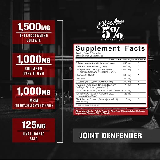 5% Nutrition Joint Defender Supplement Facts & Ingredients Label for Joint Support & Recovery 200 Capsules | Tigerfitness.com