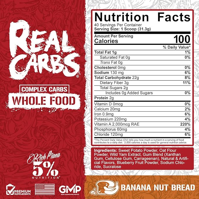 5% Nutrition Real Carbs Whole Food Complex Carbohydrate Powder Nutrition Facts Banana Nut Bread