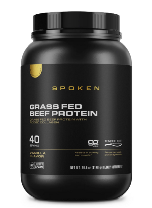 Spoken Nutrition Grass-Fed Beef Protein Vanilla – clean, dairy-free protein powder made from 100% grass-fed beef.