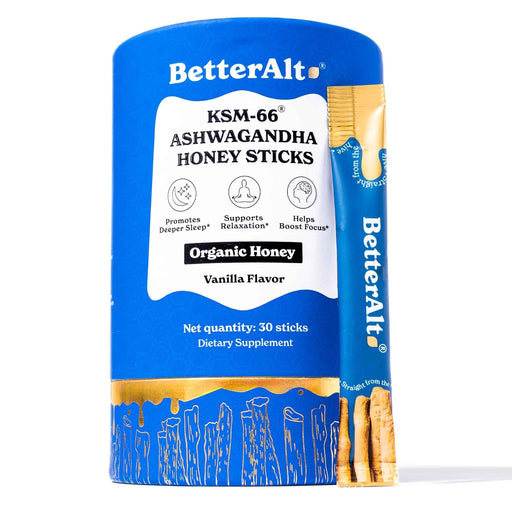 BetterAlt KSM-66 Ashwagandha Honey Sticks – Organic Himalayan Honey 30 Sticks 