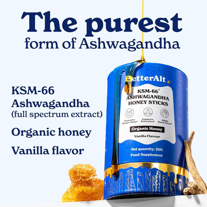 Single BetterAlt Ashwagandha Honey 30 Sticks  – Organic Multiflora Himalayan Honey