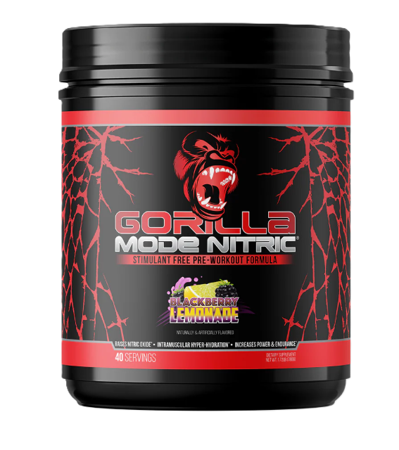 Gorilla Mind Gorilla Mode Nitric Blackberry Lemonade Stim-Free Pre-Workout Front 40 Servings | Muscle Pump & Endurance Formula | TigerFitnes