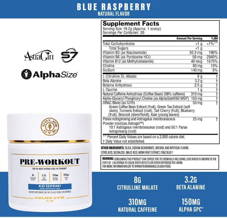 Gold’s Gym Nutrition Pre-Workout | Energy, Focus & Endurance Support