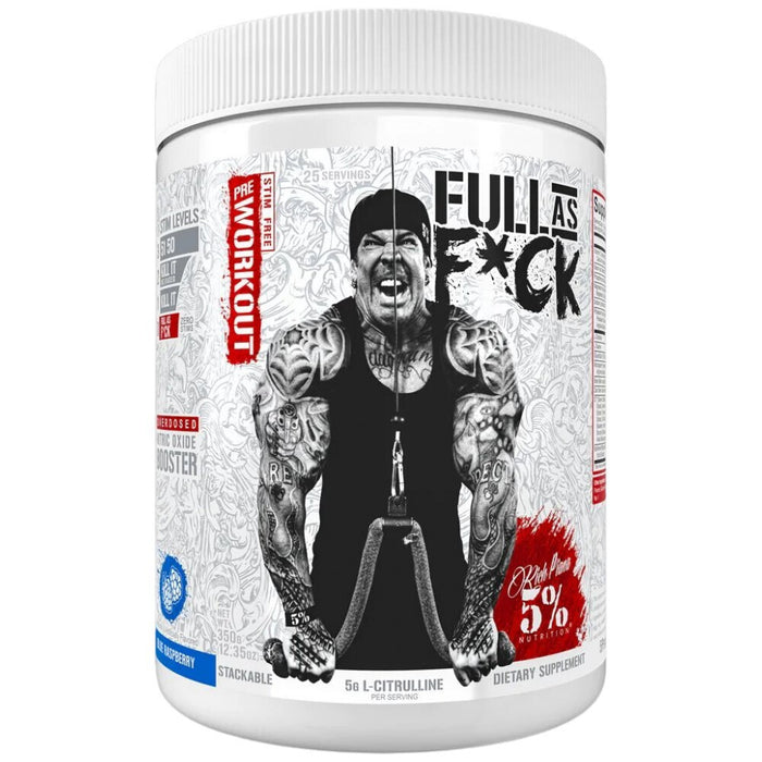 5% Nutrition Full As F*ck Stim-Free Pump Pre-Workout Front of Package Blue Raspberry