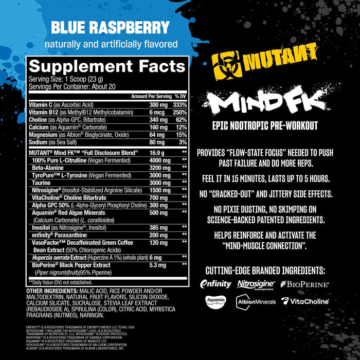 Supplement Facts Blue Raspberry – MUTANT MIND FK Ingredients – TigerFitness