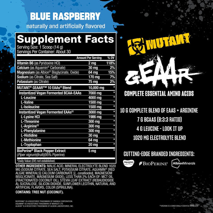 Supplement Facts Blue Rasbperry – MUTANT GEAAR Ingredients – TigerFitness
