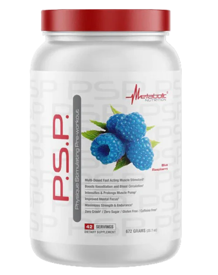 Metabolic Nutrition P.S.P. Pre-Workout Bottle Front Blue Raspberry 42 Servings – Power, Strength & Pump Formula for Energy and Endurance | TigerFitness