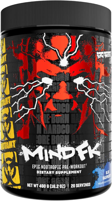 MUTANT MIND FK Pre-Workout Blue Raspberry 20 Servings  – Nootropic Energy & Focus Formula – TigerFitness