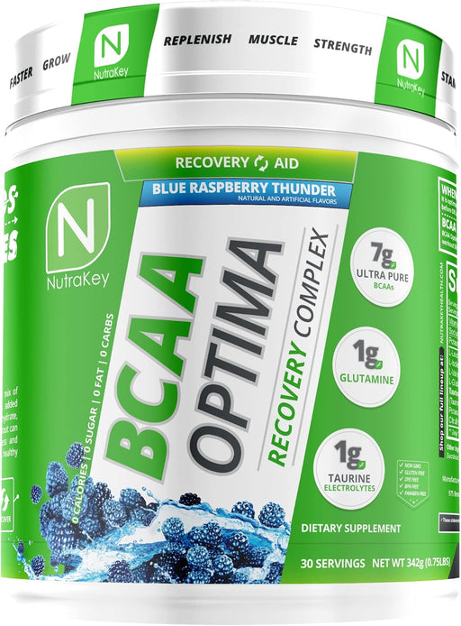 NutraKey BCAA Optima Blue Raspberry Thunder – Intra-Workout Amino Hydration and Recovery Formula