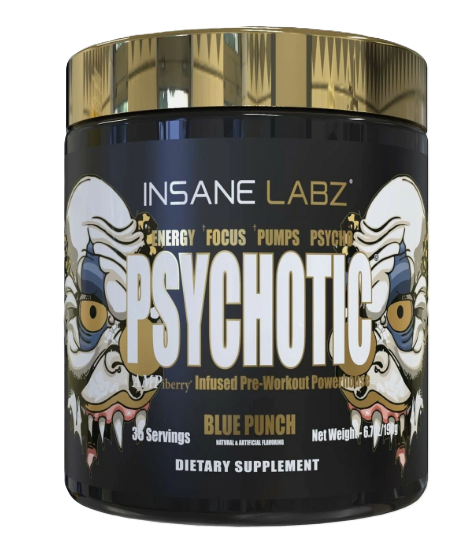 Insane Labz Psychotic Gold Blue Punch Pre-Workout | High-Stim Energy, Focus & Pump Formula | 35 Servings | Shop TigerFitness.com