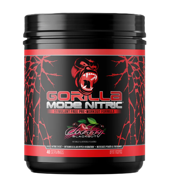 Gorilla Mind Gorilla Mode Nitric Cherry Blackout Stim-Free Pre-Workout Front 40 Servings  | Muscle Pump & Performance Formula | TigerFitness