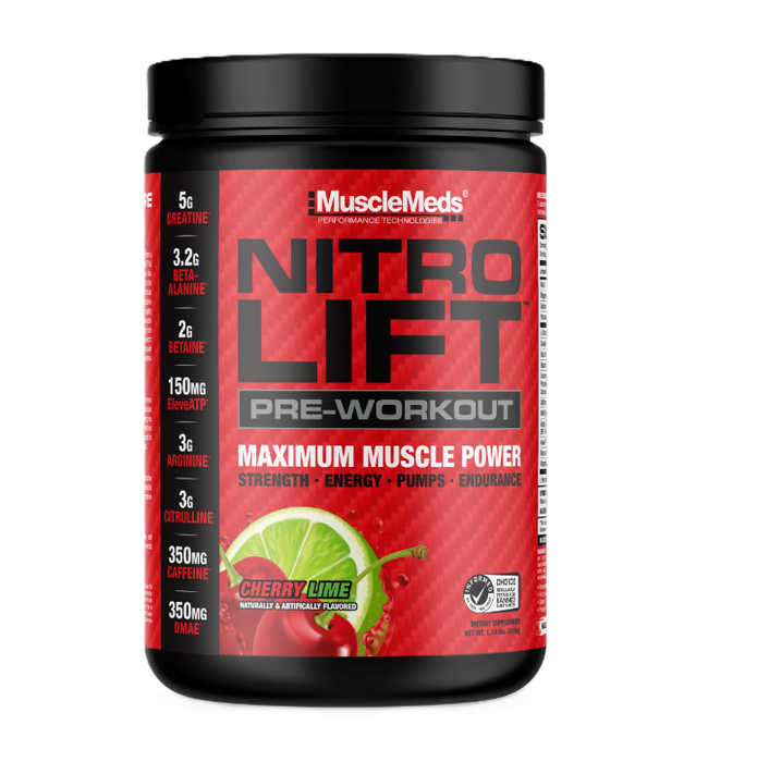 MuscleMeds Nitro Lift Pre-Workout 40 Servings, Cherry Lime | Strength, Energy & Performance Formula | Tigerfitness.com