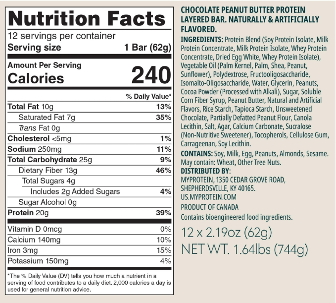 Myprotein Crispy Layered Protein Bars Chocolate Peanut Butter – Protein Bar for Energy, Recovery, and Strength