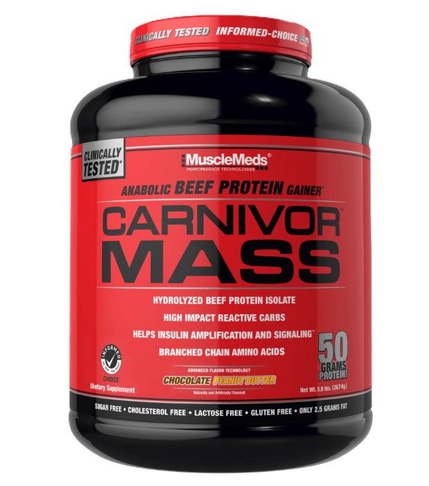 MuscleMeds Carnivor Mass Chocolate Peanut Butter 6lb | Beef Protein Mass Gainer for Strength & Recovery | Tigerfitness.com