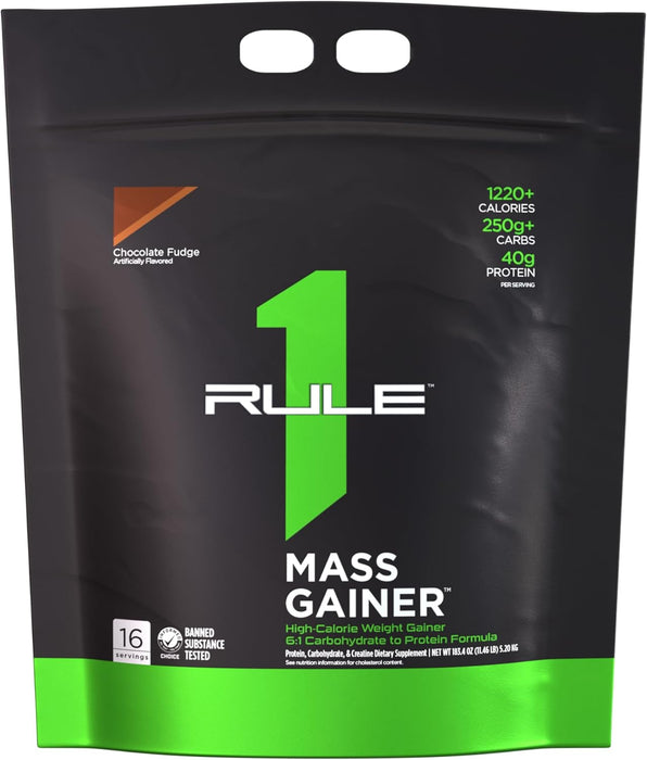 Rule One Mass Gainer high calorie protein powder, Chocolate Fudge flavor, 16 servings