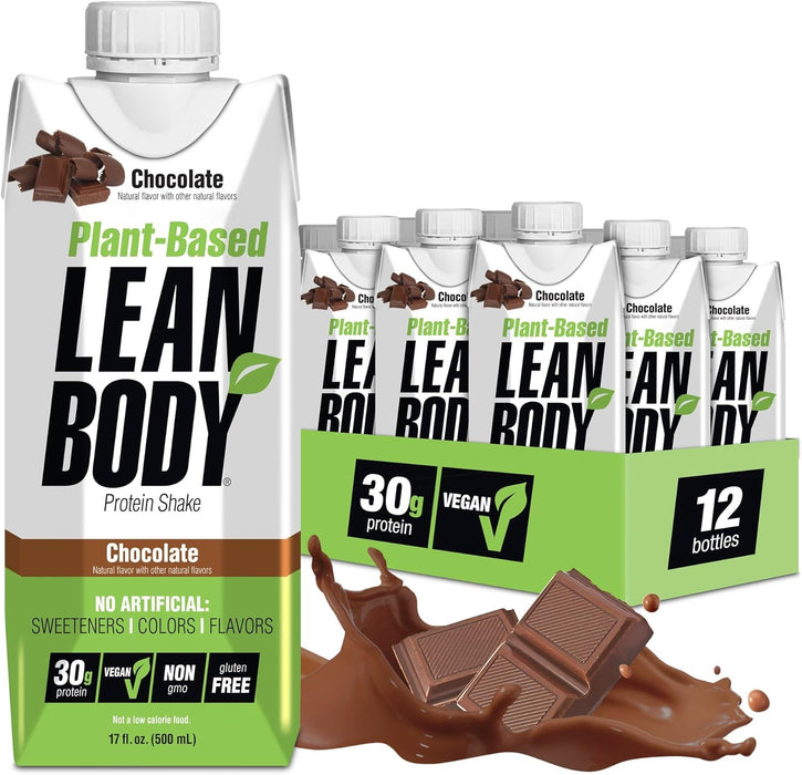 Labrada Plant-Based Lean Body RTD 12 Pack – Chocolate, High Protein Vegan Shakes 17oz