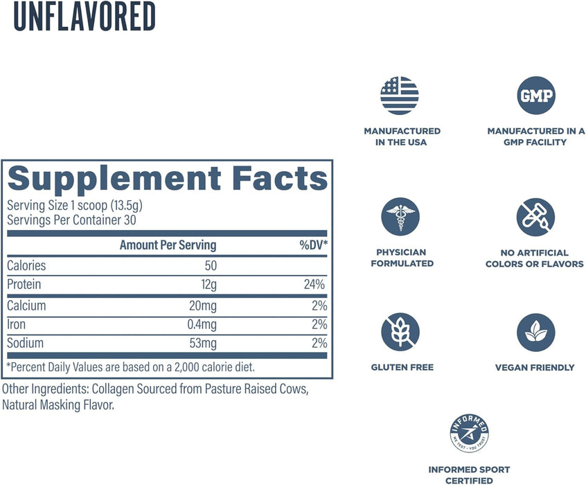 Revive MD CollaPURE collagen powder supplement facts 30 Servings with bovine collagen peptides