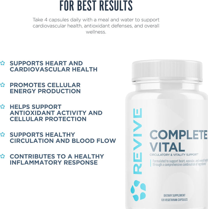 Revive MD Complete Vital bottle displayed in a wellness setting – daily antioxidant and cellular energy support.