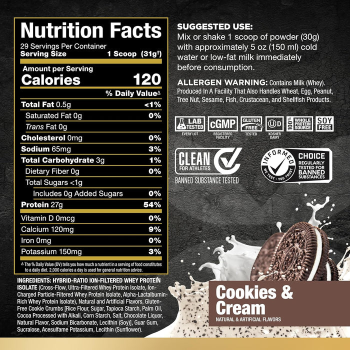 Allmax Isoflex Protein Supplement Facts & Ingredients Label - Cookies & Cream Tigerfitness.com