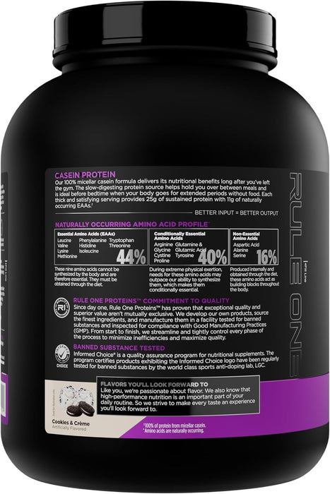 Rule One Casein Cookies & Creme 4 lb facts panel