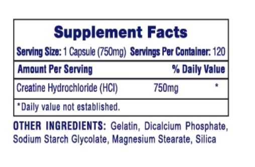 Hi-Tech Pharma Creatine HCL 120 Capsules Supplement Facts | Tigerfitness.com