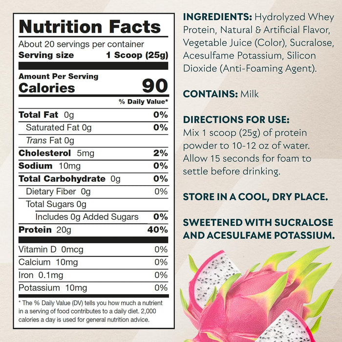 Myprotein Clear Whey Isolate Topical Dragonfruit Supplement Facts and Directions Label