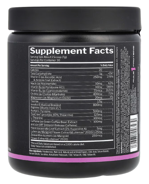 Rule One Energized Cognition supplement facts panel showing cognition and energy ingredients