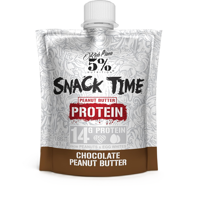 5% Nutrition Snack Time Protein Pouch 10 Pack Front of Package Chocolate Peanut Butter
