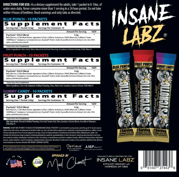 Insane Labz Psychotic Gold Stickpack Variety Bag | Pre-Workout Energy & Focus Samples