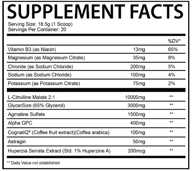 Mad House Innovations Chaotic Pump Non-Stim Supplement Facts & Nutrition Label | Non-Stim Pump Pre-Workout Formula | TigerFitness.com