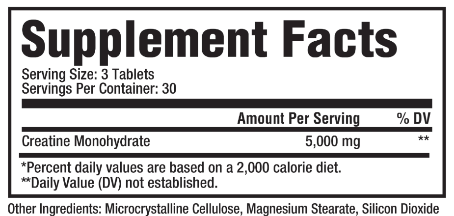 Supplement Facts – Metabolic Nutrition Creatine 5000 Tablets Ingredients – TigerFitness