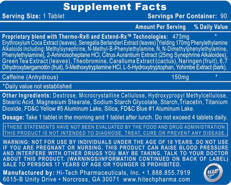 Hi-Tech Pharma Lipodrene Elite | Extreme Fat Burner with Coca Extract
