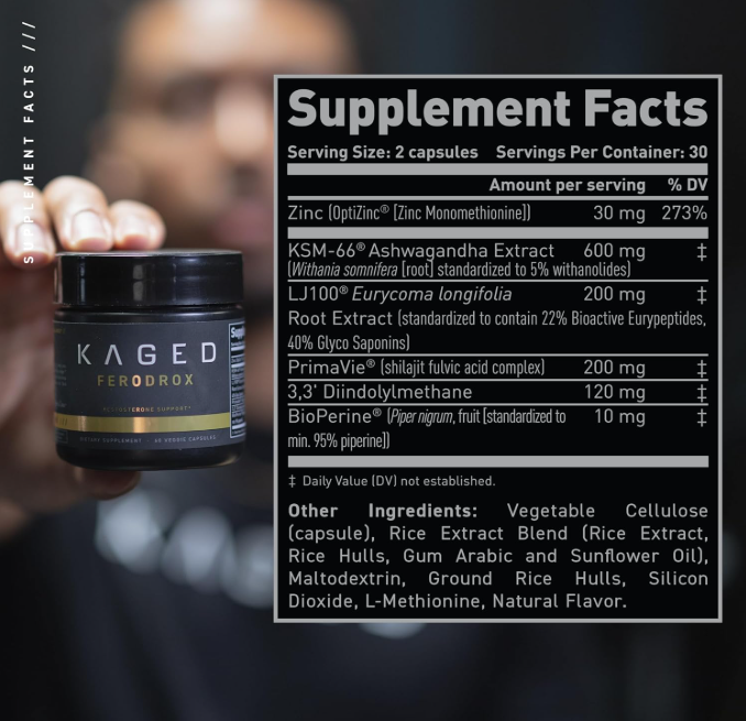 KAGED TEST Ferodrox | Natural Testosterone Support | 60 Capsules